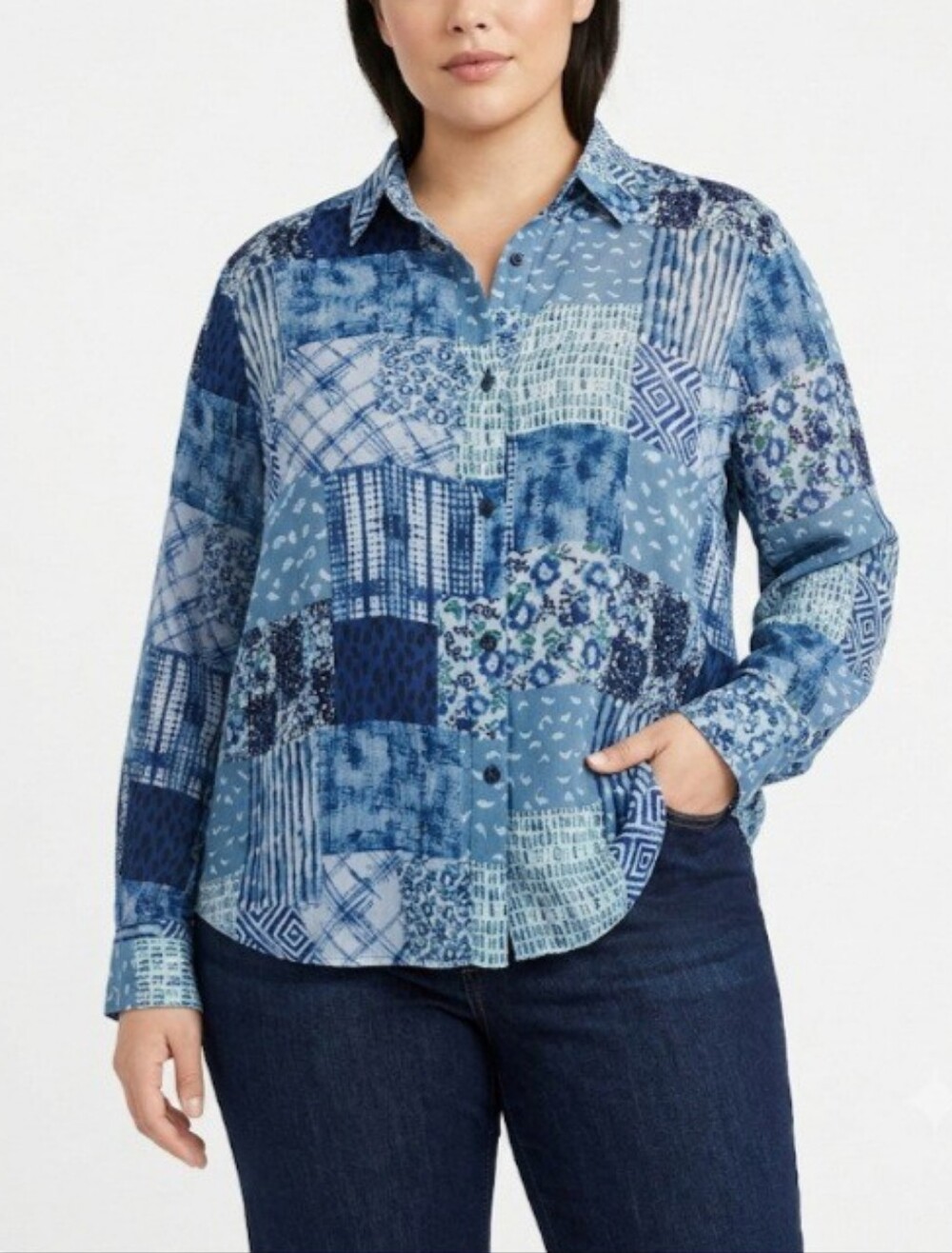APNY Boho Patchwork Print Blouse Cupro Viscose Blend- Size L